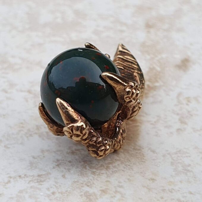 Dragon or Eagle Claw with Bloodstone Ball Pendant in 9ct Gold