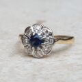 Antique Sapphire and Diamond Daisy Ring in 18ct Gold, a UK I 1/2 or a US 4 3/4.