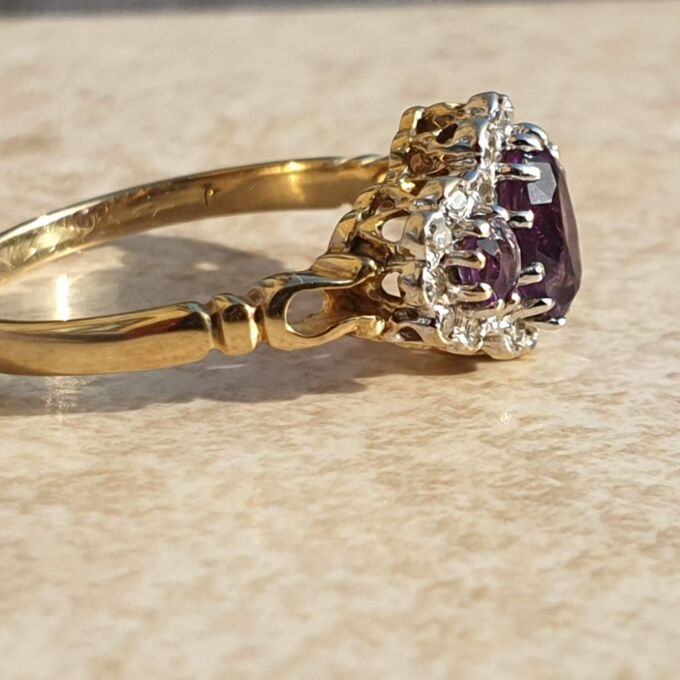 Amethyst and Diamond Ring in 9ct Gold,  a UK K or a US 5 1/2.