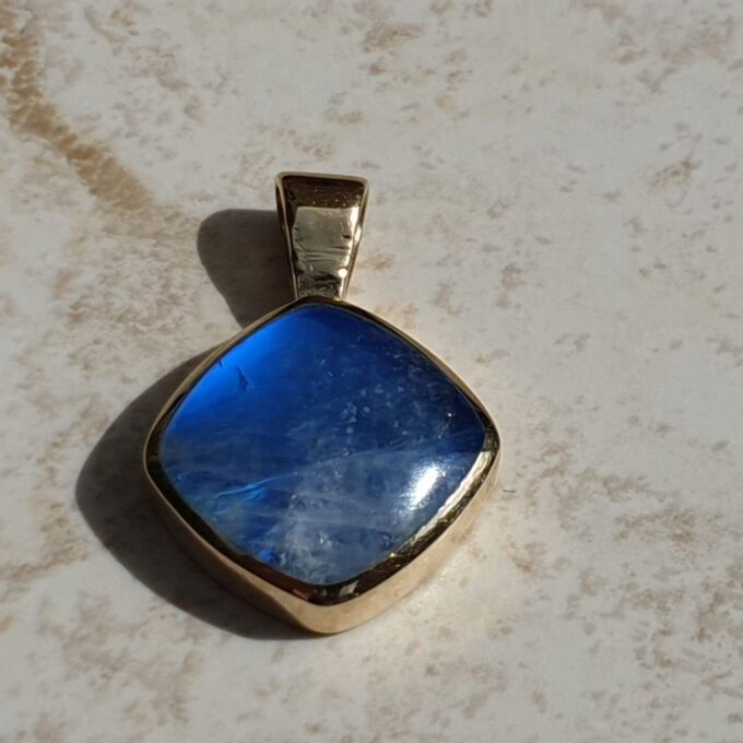 Blue Moonstone Cushion Pendant in 9ct Gold