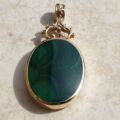 Double Sided Reversible Malachite & Jet Pendant by CWS in 9ct Gold