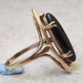 Marquise or Navette Whitby Jet Ring in 9ct Gold, a UK N or a US 7