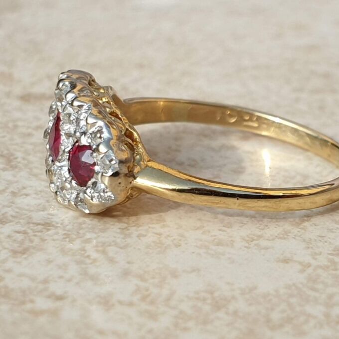 Trilogy Ruby and Diamond Ring in 18ct Gold,  a UK H 1/2 or a US 4 1/4.