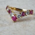 Ruby and Diamond Chevron Ring in 18ct Gold,  a UK M 1/2 or a US 6 3/4.
