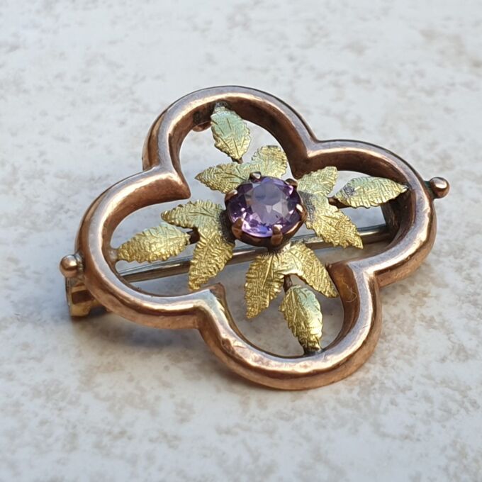 Small Antique Amethyst Brooch in 9ct Gold