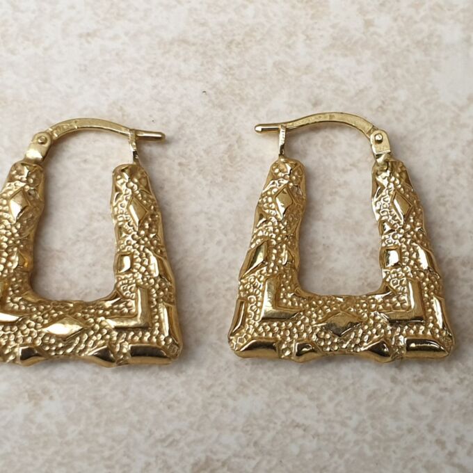 Geometric Textured Hoop Earrings in 9ct Gold