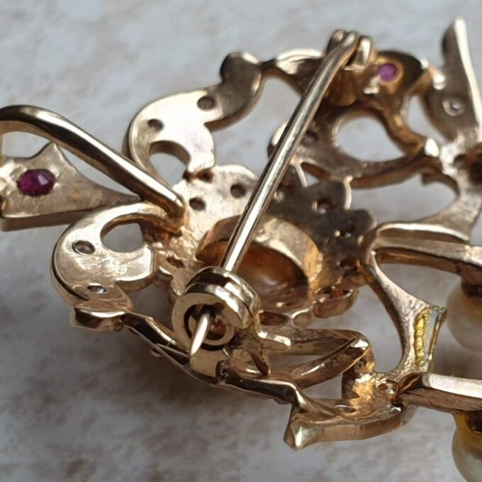 RESERVED – Pearl, Diamond and Ruby Brooch and Pendant in 9ct gold
