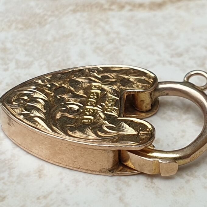 Antique Engraved Heart Padlock in 9ct Gold