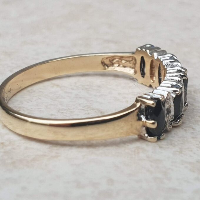 Marquise Sapphire & Diamond Band in 9ct Gold,  Size UK K 1/2 or a US 5 1/2.