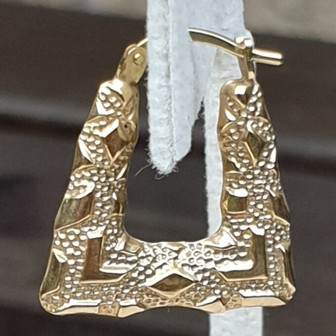 Geometric Textured Hoop Earrings in 9ct Gold