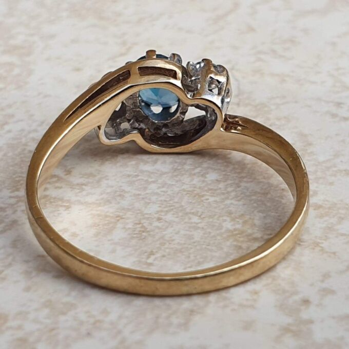Topaz & Diamond Crossover Trilogy Ring in 9ct Gold.