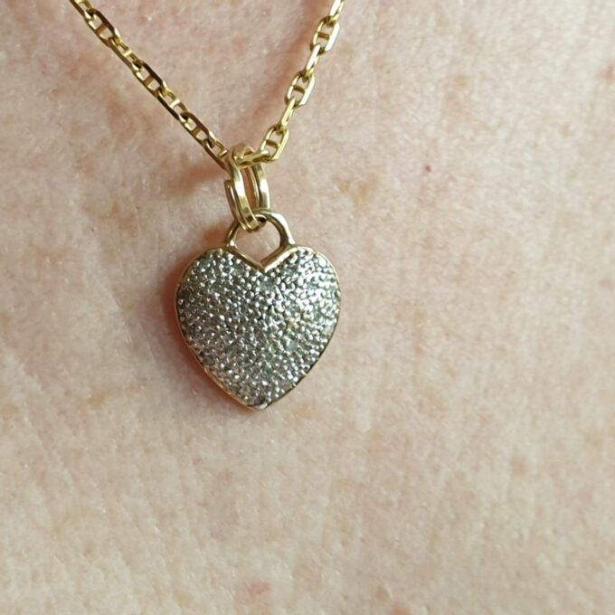 Reversible Pave Set Heart Pendant or Charm in 9ct Gold.