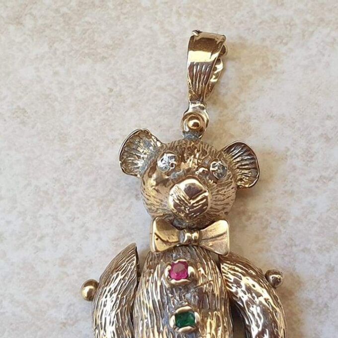 Articulated Teddy Bear Pendant in 9ct Gold