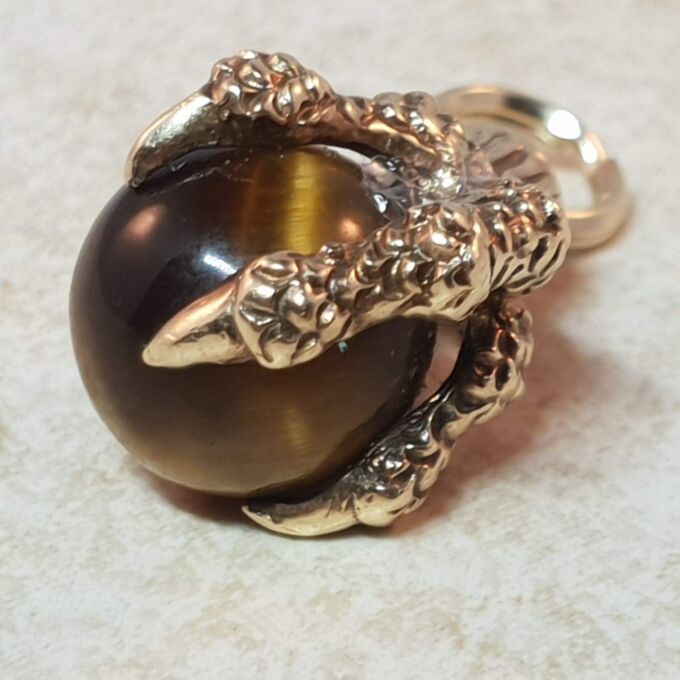 Tigers Eye Claw Talon Fob Pendant in 9ct Gold