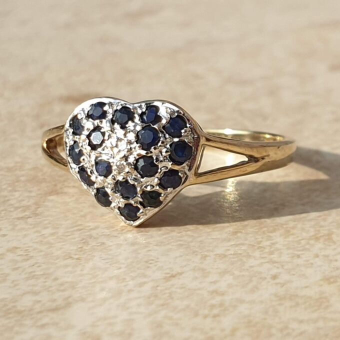 Sapphire Adorned Heart Ring in 9ct Gold.