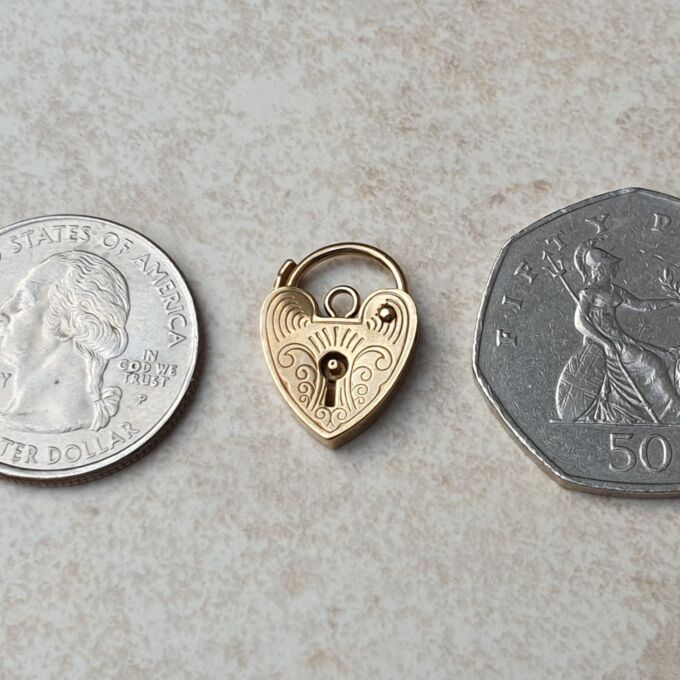 Small Engraved Heart Padlock in 9ct Gold
