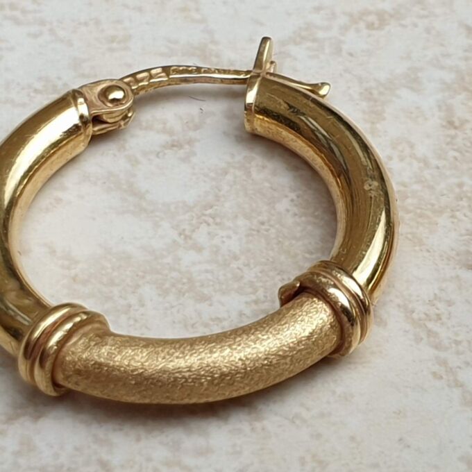 Satin and Matt Hoop Earrings in 9ct Gold