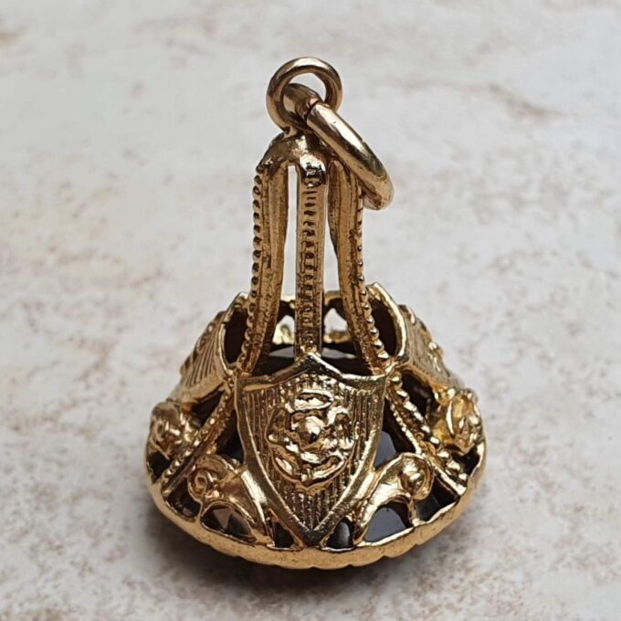 Huge England, Scotland, Wales Emblem Fob Pendant with Smoky Quartz in 9ct Gold