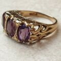 Amethyst Three Stone Ring I 9ct Gold, a UK J 1/2 or a US 5 1/4