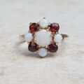Opal and Garnet Cluster Ring in 9ct Yellow Gold, a UK J or a US 5.