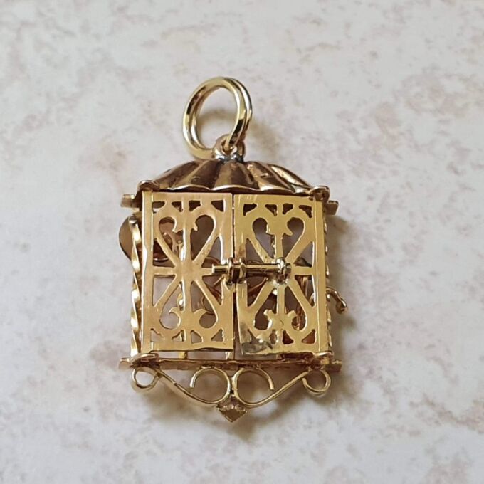 Quirky Window Shutter Gardeners Pendant in 9ct Gold.