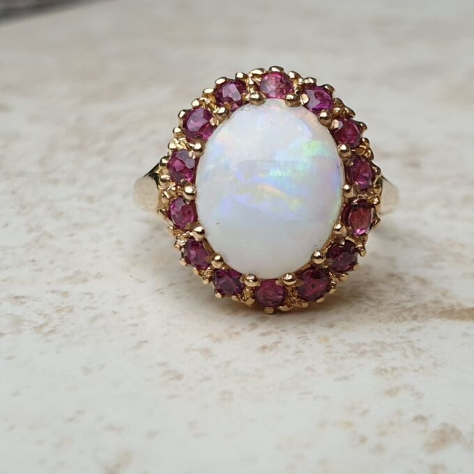 Opal & Ruby Ring in 9ct Gold, a UK O or a US 7 1/2 - Gems Afire