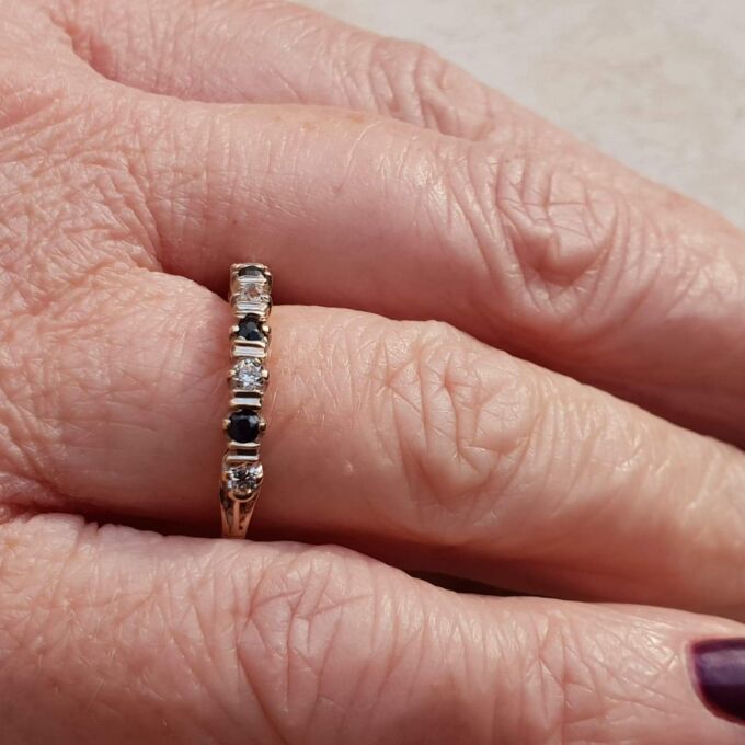 Sapphire & CZ Half Eternity Ring in 9ct Gold, a UK O or a US 7 1/2.