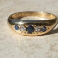 Antique Gypsy Sapphire and Diamond Ring in 18ct Gold,  a UK L1/2 or a US 6 1/4.