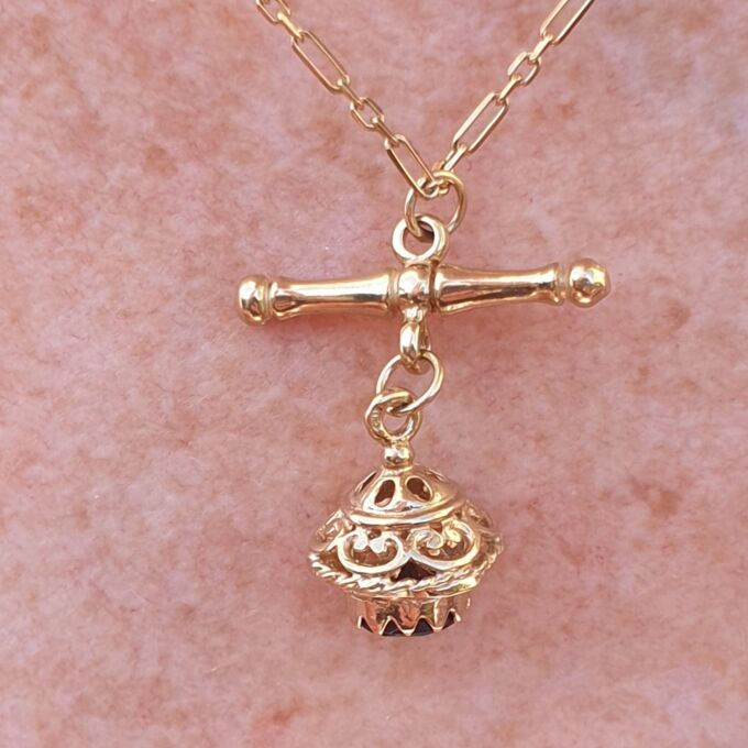 Albert or T Bar Fob Pendant with Garnet Chatm in 9ct Gold