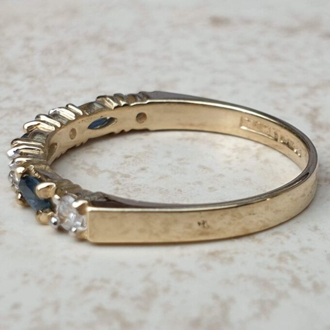 Marquise Sapphire and Diamond Ring in 9ct Gold,  a UK N 1/2 or a US 7 1/4.