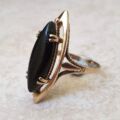 Marquise or Navette Whitby Jet Ring in 9ct Gold, a UK N or a US 7
