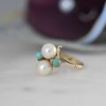 Pearl and Turquoise Bypass Ring in 9ct Gold.