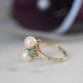 Pearl and Turquoise Bypass Ring in 9ct Gold.