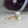 Pearl and Turquoise Bypass Ring in 9ct Gold.