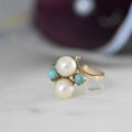 Pearl and Turquoise Bypass Ring in 9ct Gold.