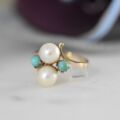 Pearl and Turquoise Bypass Ring in 9ct Gold.