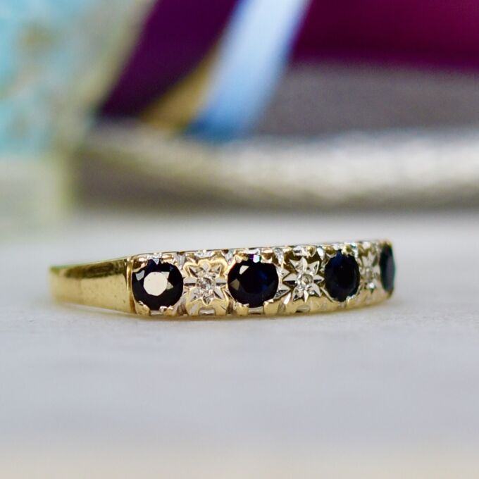 Sapphire and Diamond Stacking Ring in 9ct Gold.