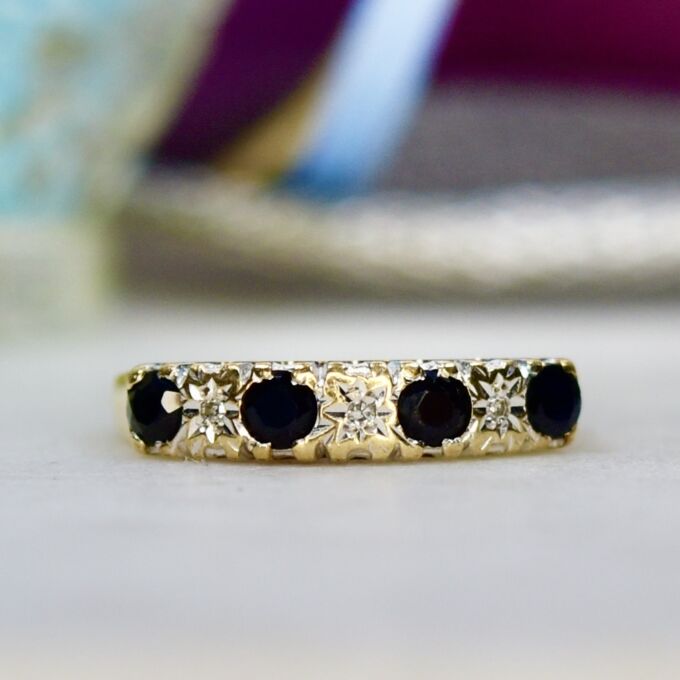 Sapphire and Diamond Stacking Ring in 9ct Gold.