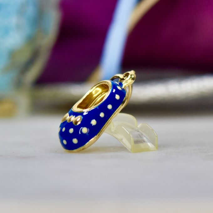 Blue Enamel Baby Shoe in 9ct Gold
