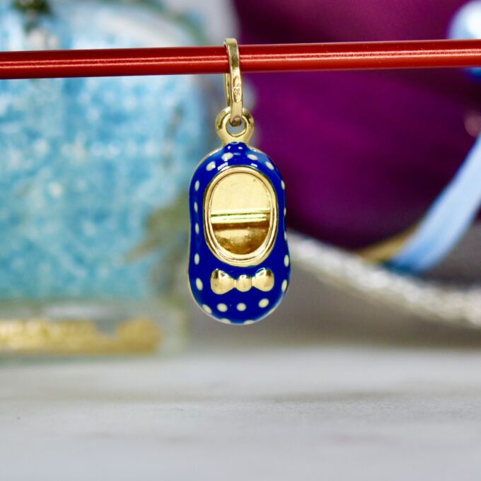 Blue Enamel Baby Shoe in 9ct Gold
