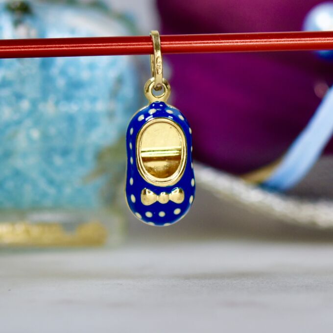 Blue Enamel Baby Shoe in 9ct Gold