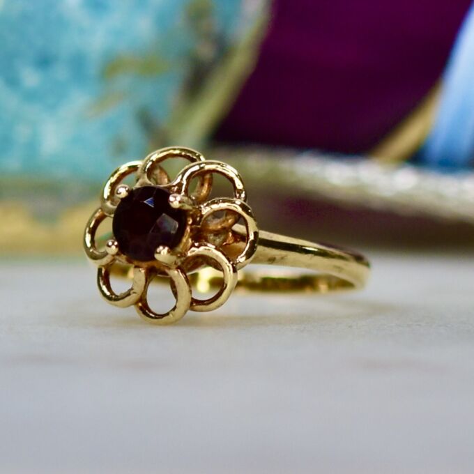 Fancy Set Garnet Solitaire Ring in 9ct Gold.