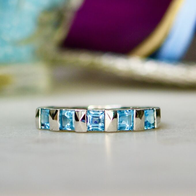 Five Stone Topaz Stacking Band in 9ct White Gold.