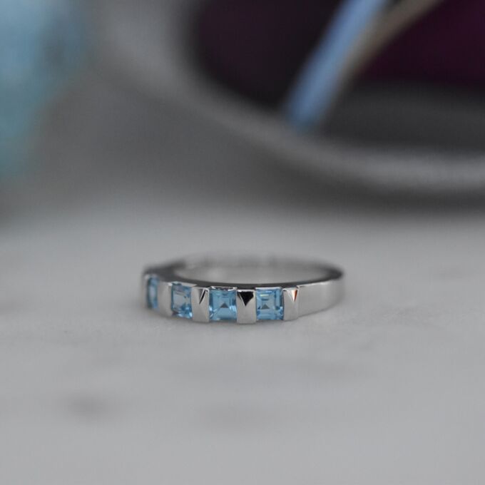 Five Stone Topaz Stacking Band in 9ct White Gold.