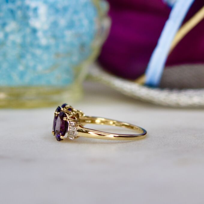 Three Stone Violet Spinel Ring in 9ct Gold