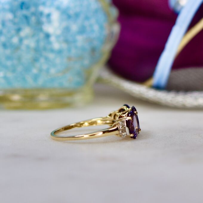 Three Stone Violet Spinel Ring in 9ct Gold
