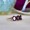 Three Stone Violet Spinel Ring in 9ct Gold