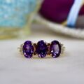 Three Stone Violet Spinel Ring in 9ct Gold