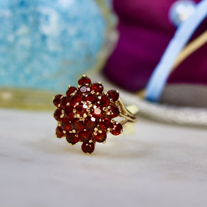 Huge Statement Garnet Cluster ring in 9ct Gold.