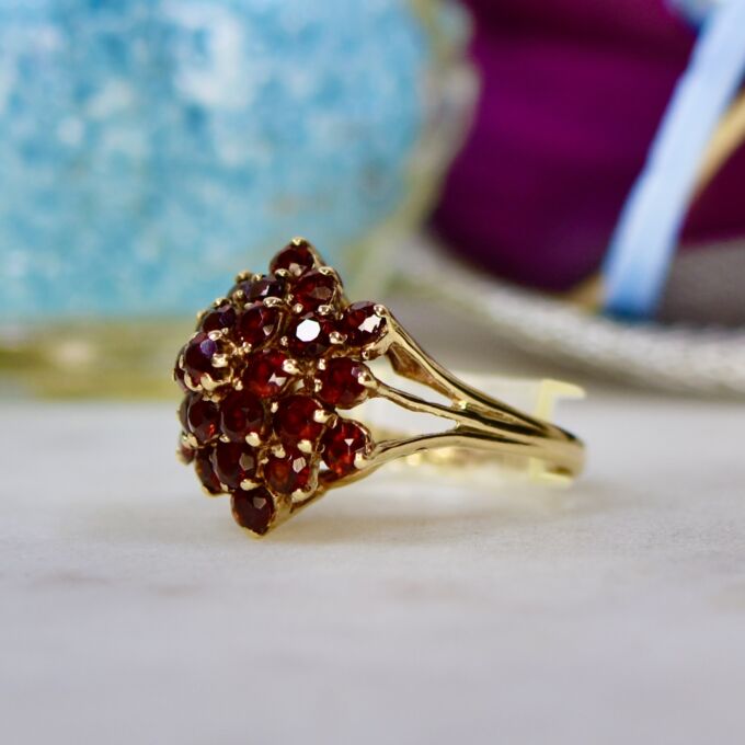 Huge Statement Garnet Cluster ring in 9ct Gold.
